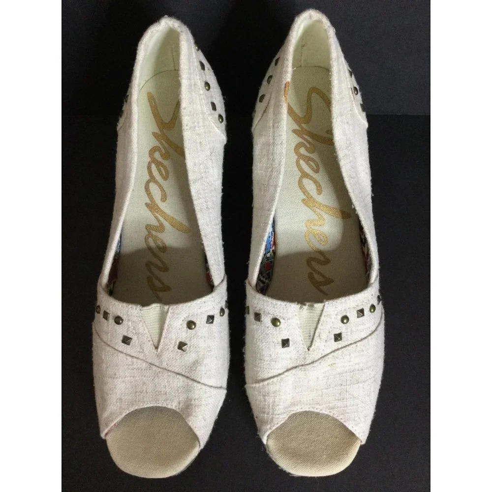 Skechers Women's Espadrille Open Toe Wedge Heel Platform Sandal Slip On Size 8.5